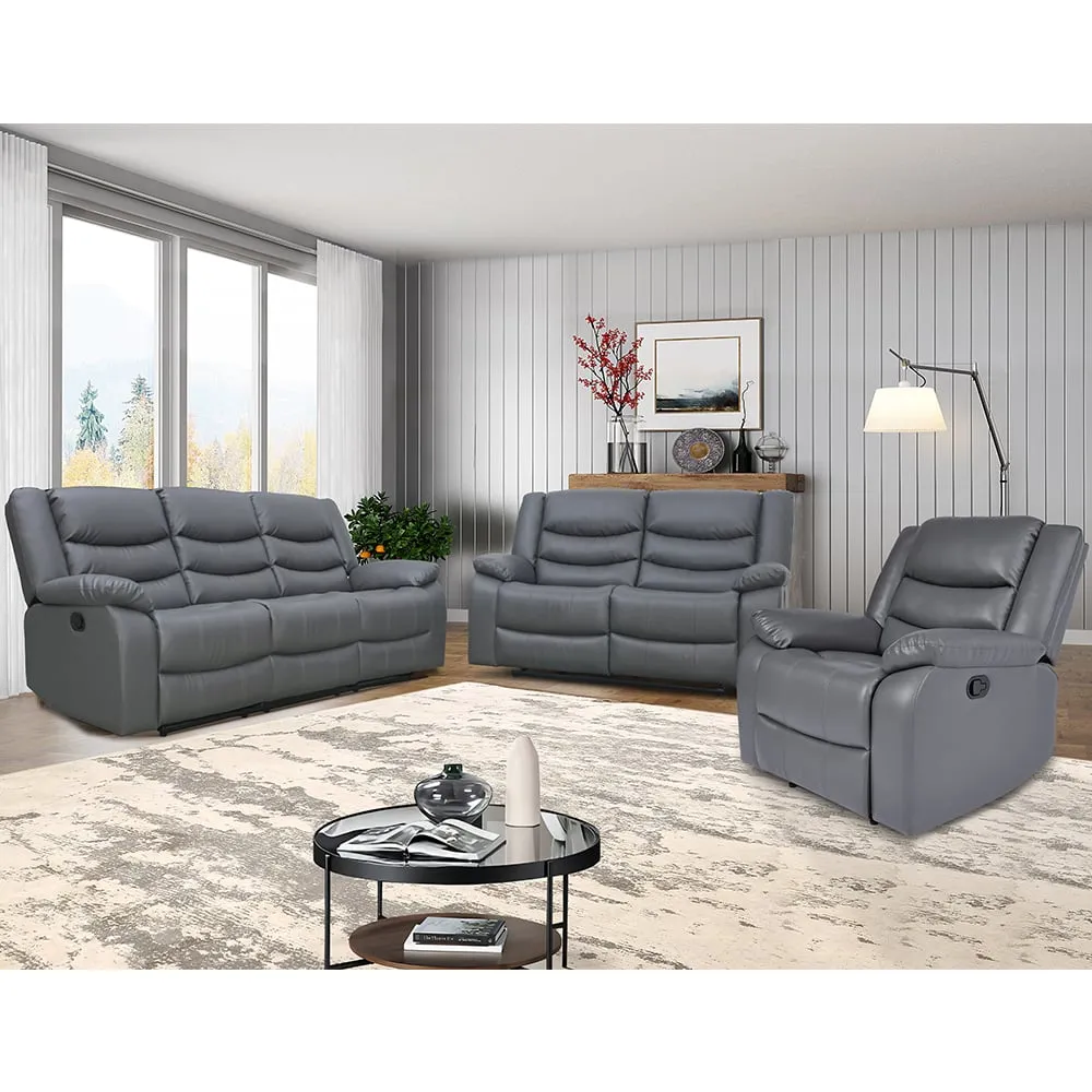 Sorreno 3+2+1 Recliner Sofa Set - Dark Grey, Bonded Leather