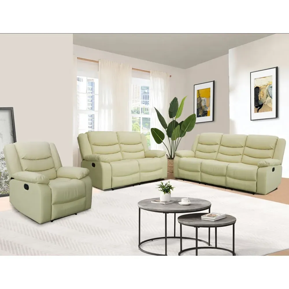 Sorreno 3+2+1 Recliner Sofa Set - Ivory, Bonded Leather