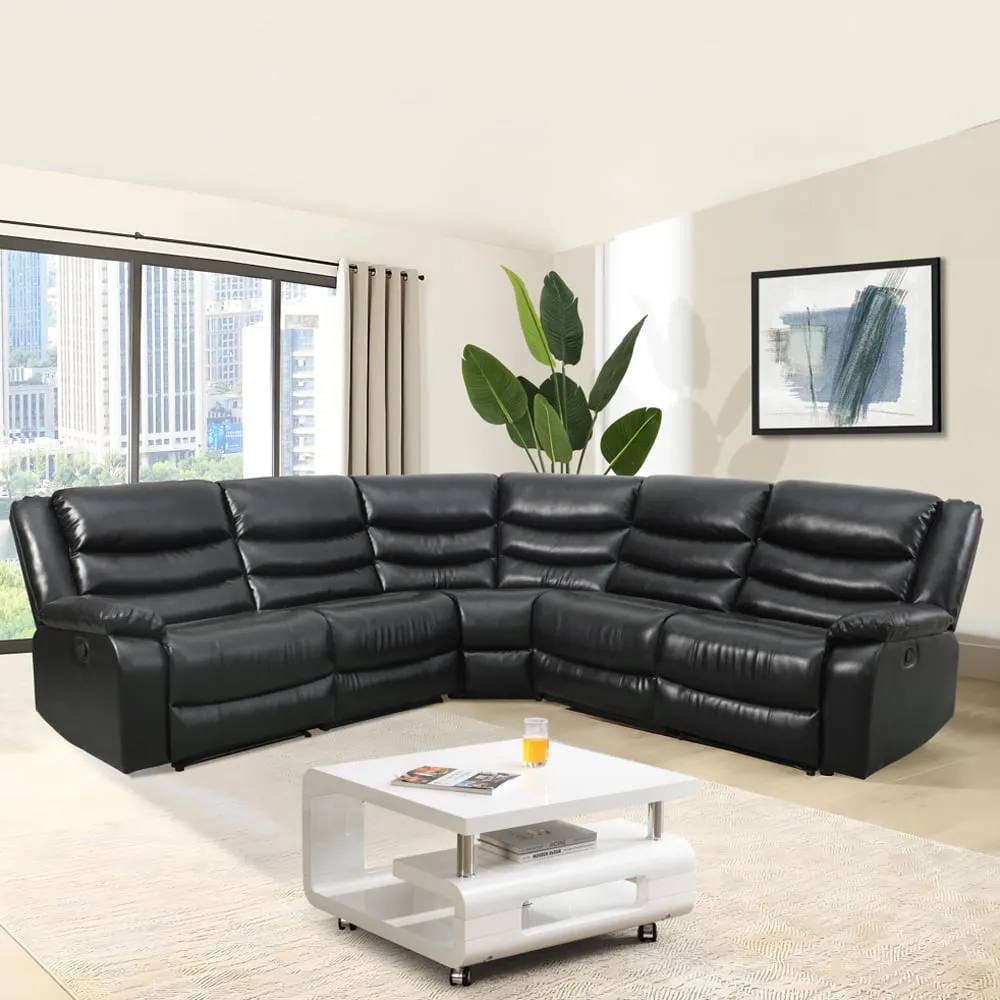 Sorreno Corner Recliner Sofa - Black, Bonded Leather