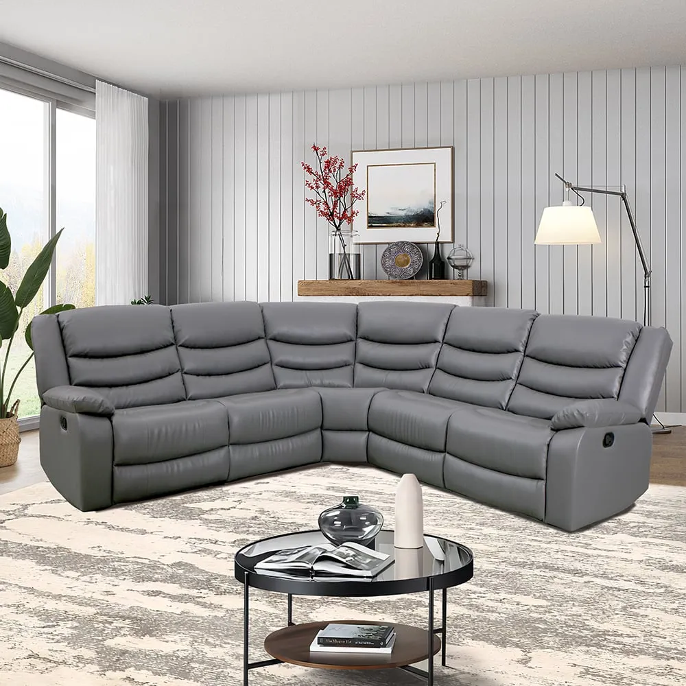 Sorreno Corner Recliner Sofa - Dark Grey, Bonded Leather
