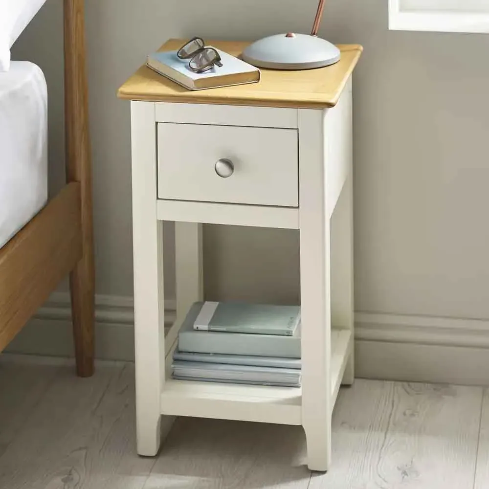 Sorrento Bedside Cabinet with 1 Drawer - White, Oak product
