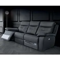 Sotra 3-Seater Electric Recliner Sofa with USB - Charcoal, Faux Leather