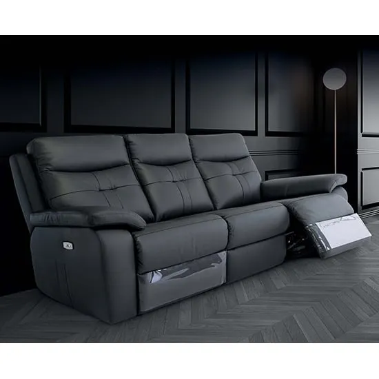 Sotra 3-Seater Electric Recliner Sofa with USB - Charcoal, Faux Leather