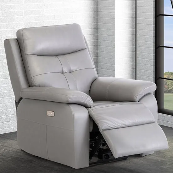 Sotra Electric Recliner Armchair with USB - Grey, Faux Leather