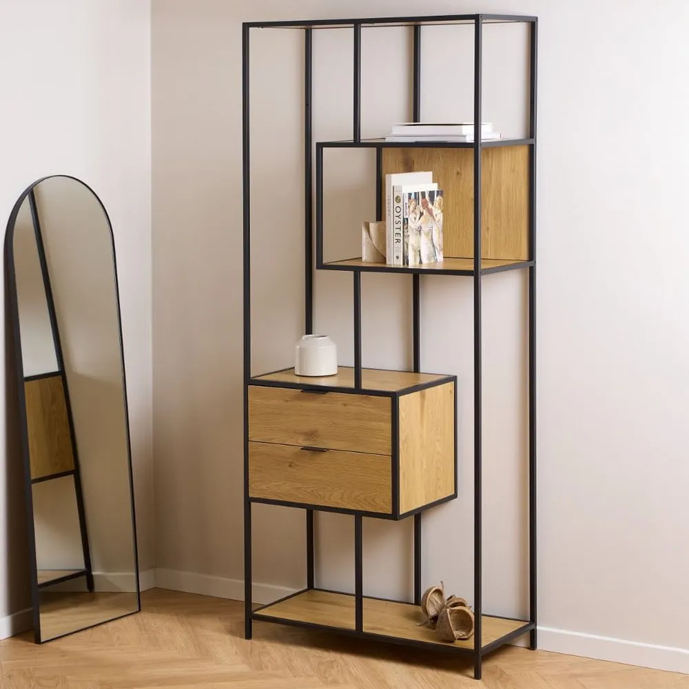 Sparks 4-Shelf Bookcase with 2 Drawers - Wild Oak