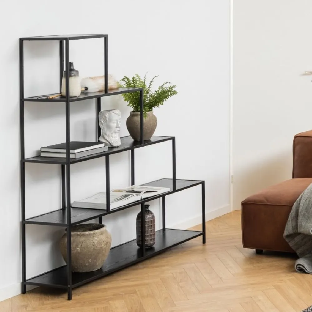 Sparks 4-Shelf Bookcase with Metal Frame - Ash Black