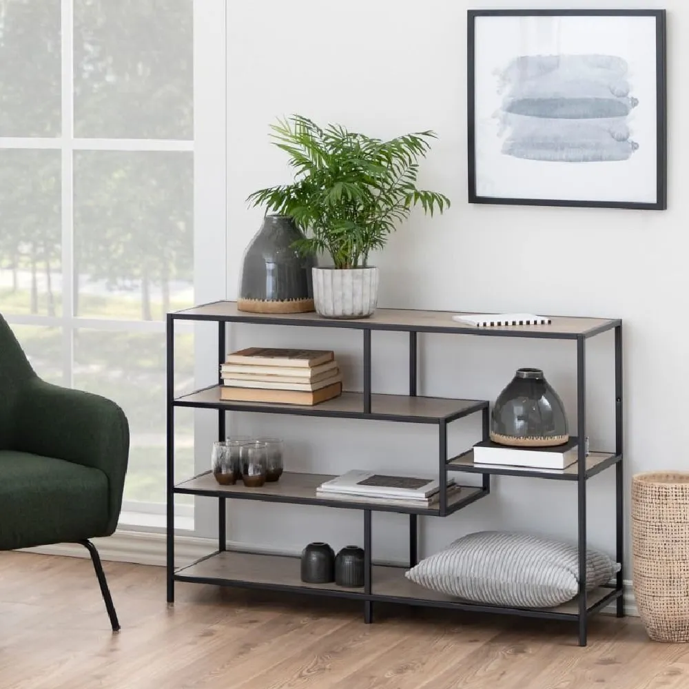 Sparks 4-Shelf Bookcase with Metal Frame - Black, Oak