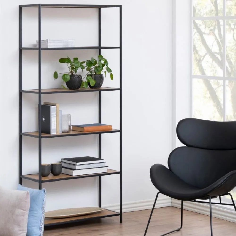 Sparks 5-Shelf Bookcase with Metal Frame - Black, Oak