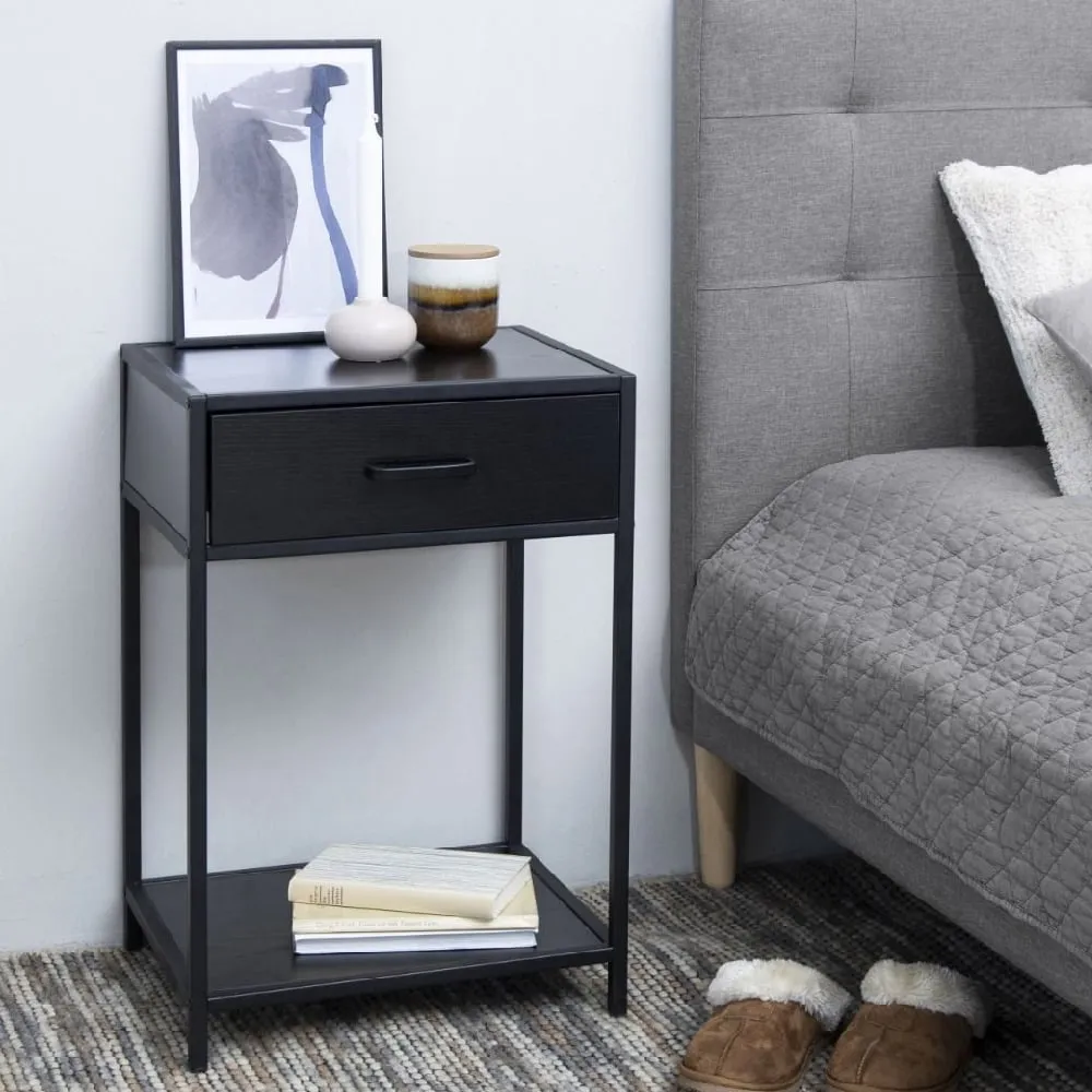Sparks Bedside Cabinet with 1 Door - Ash Black, Wood