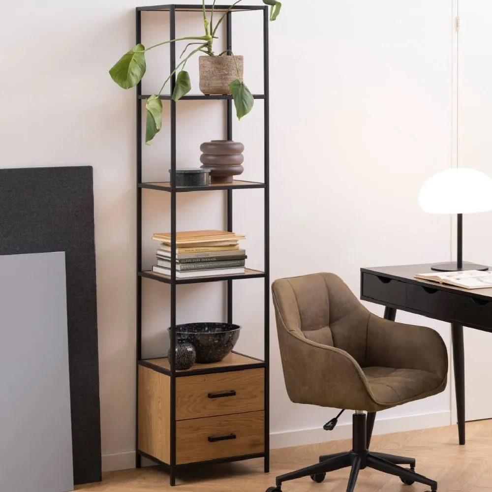 Sparks Bookcase with 2 Drawers - Oak, Black