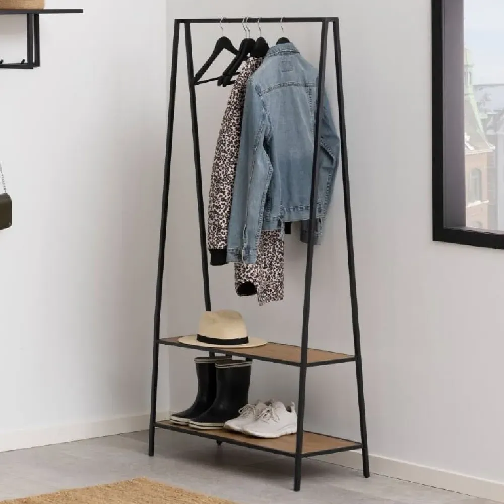 Sparks Clothes Stand with 2 Shelves - Black, Oak
