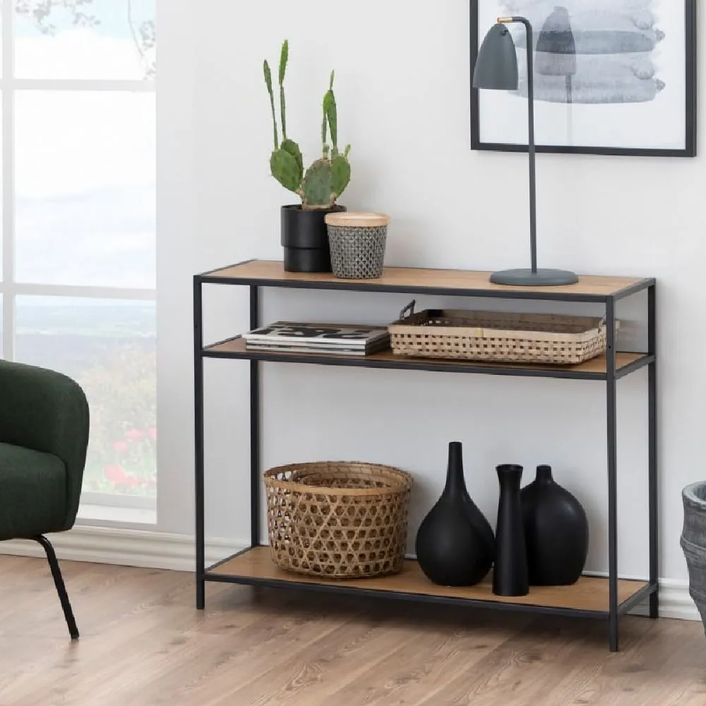 Sparks Console Table with 2 Shelves - Black, Oak