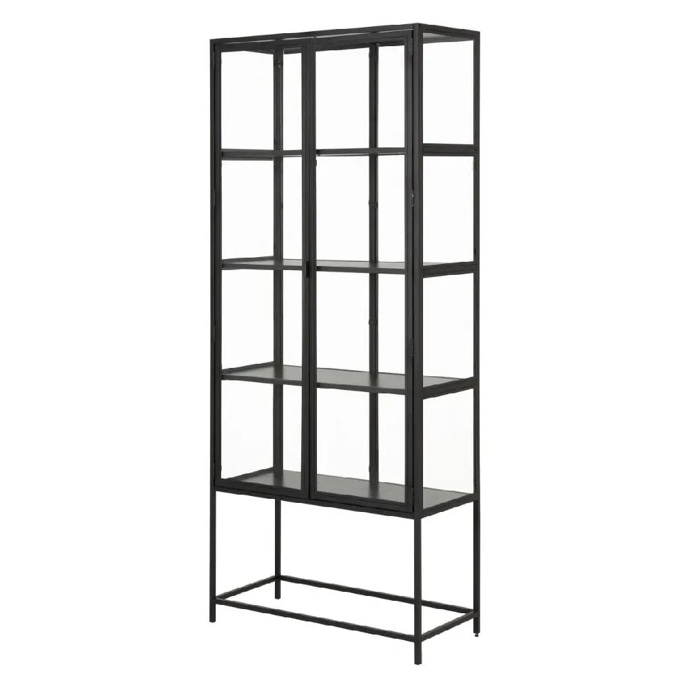 Sparks Display Cabinet with 2 Glass Doors - Black, Wood