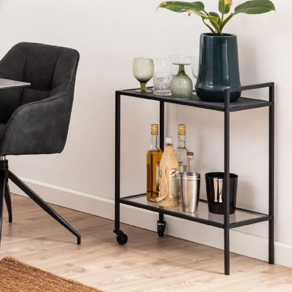 Sparks Drinks Serving Trolley - Clear Glass, Black Metal image