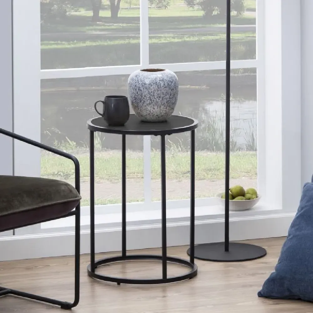 Sparks Round Side Table with Metal Frame - Black product