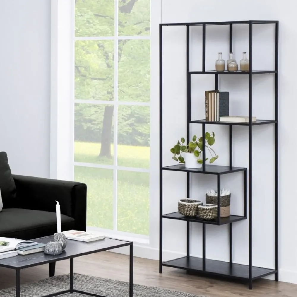 Sparks Tall 5-Shelf Bookcase with Metal Frame - Black