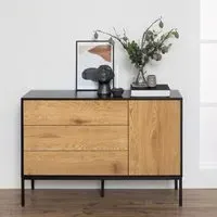 Sparks Wooden Sideboard with 1 Door 3 Drawers - Black, Oak