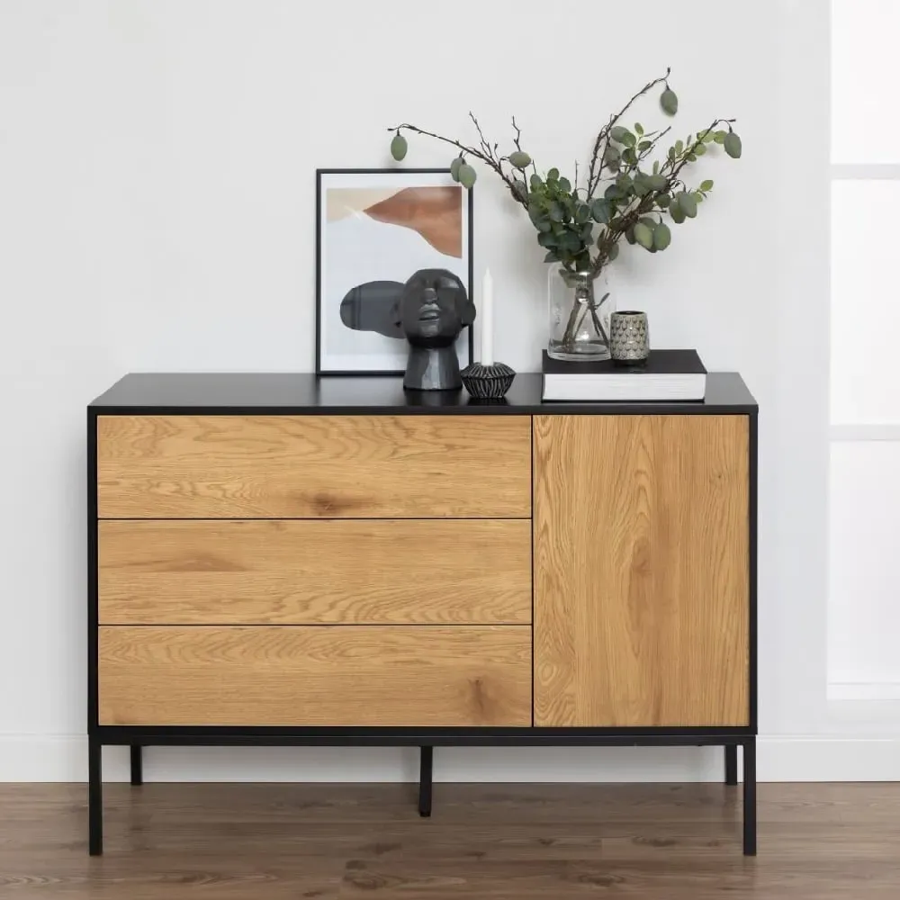 Sparks Wooden Sideboard with 1 Door 3 Drawers - Black, Oak