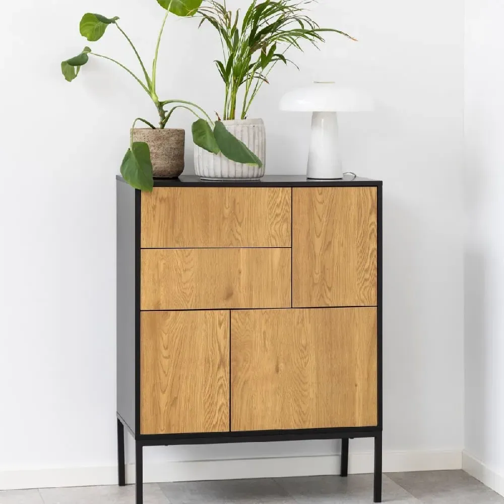 Sparks Wooden Sideboard with 3 Doors 2 Drawers - Black, Oak image