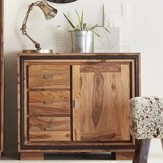 Spica 1 Door 3 Drawers Wooden Sideboard - Natural, Sheesham image
