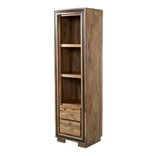 Spica Slim Bookcase with 2 Drawers - Natural, Sheesham