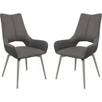 Spindale Swivel Dining Chairs Pair - Grey, Faux Leather