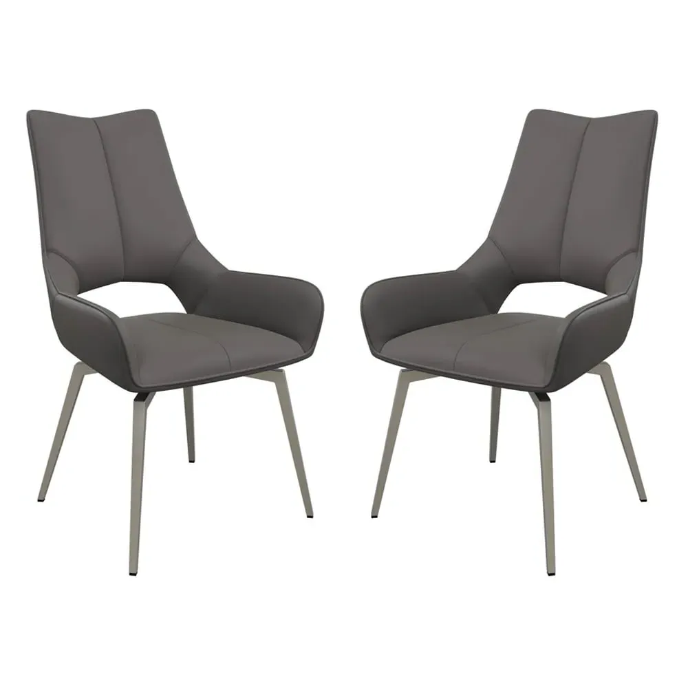 Spindale Swivel Dining Chairs Pair - Grey, Faux Leather image