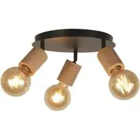Spinny 3 Light Round Spotlight - Black, Wood
