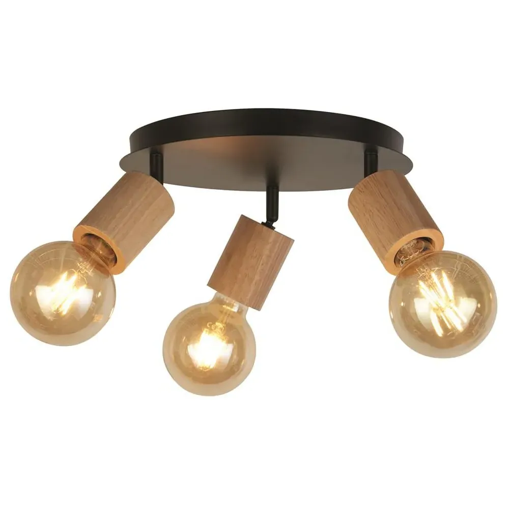 Spinny 3 Light Round Spotlight - Black, Wood