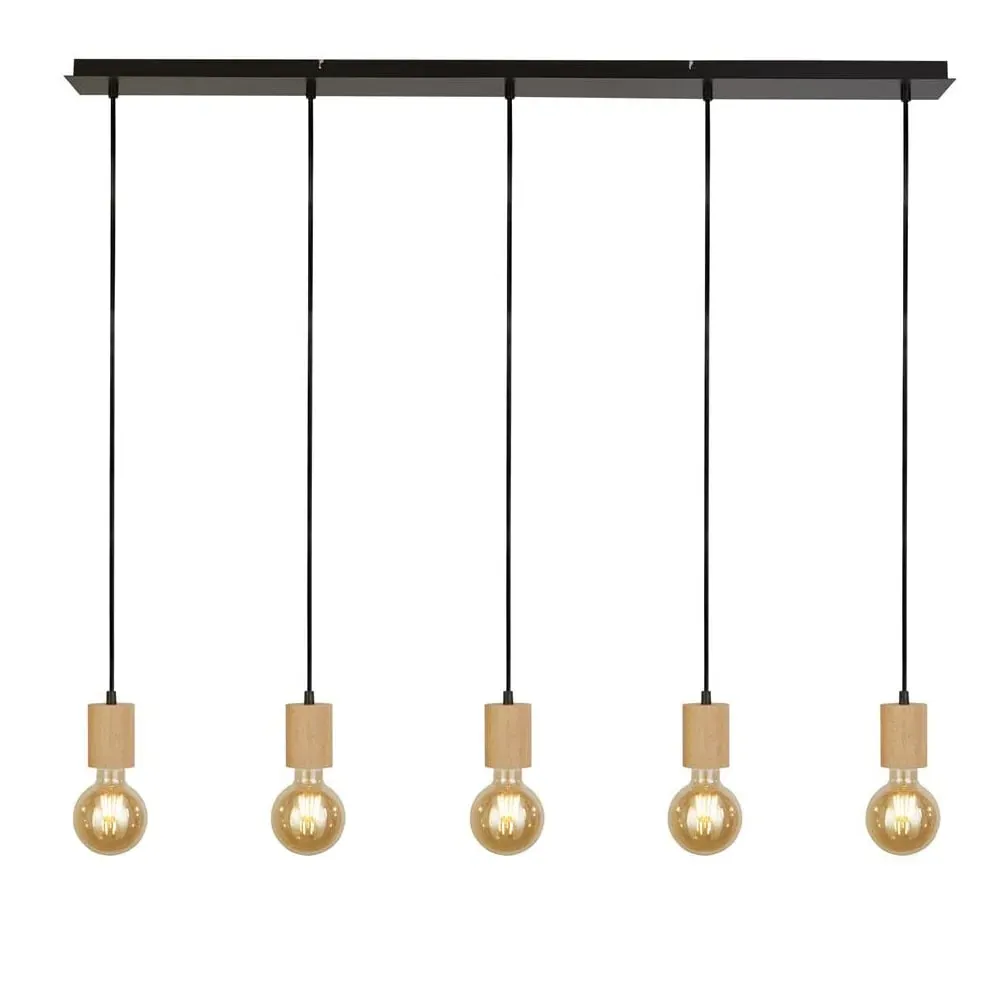 Spinny 5 Light Bar Pendant Light - Black, Wood