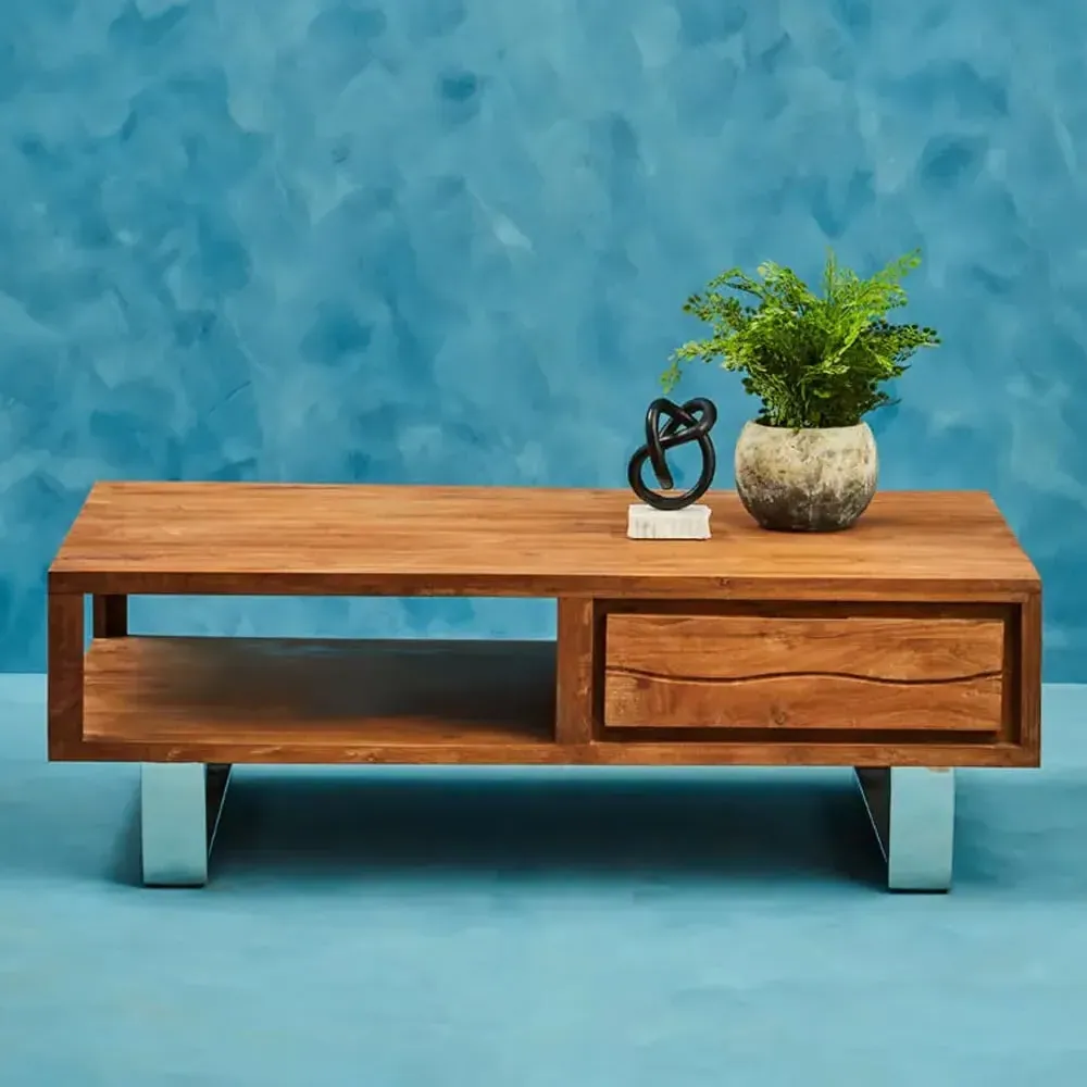 Spooner Coffee Table with 1 Drawer - Brown, Acacia Wood