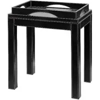 Square Side Table with Tray - Black, Faux Leather