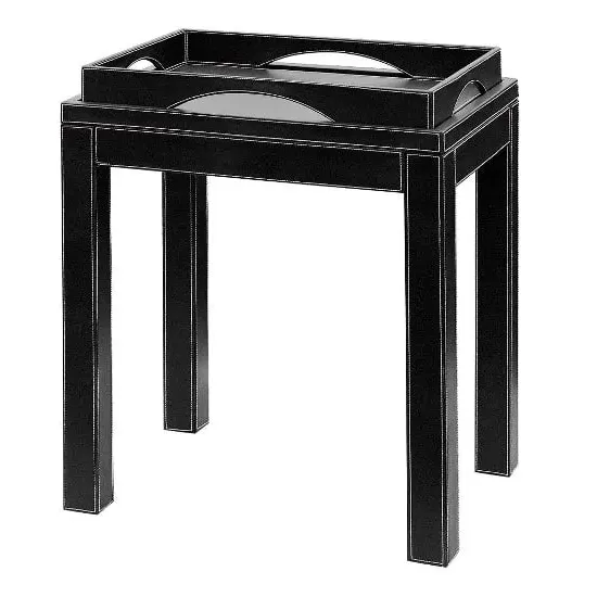 Square Side Table with Tray - Black, Faux Leather image