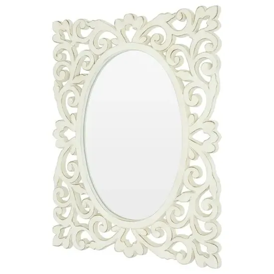 Stains Lace Design Oval Wall Mirror - Weathered White image