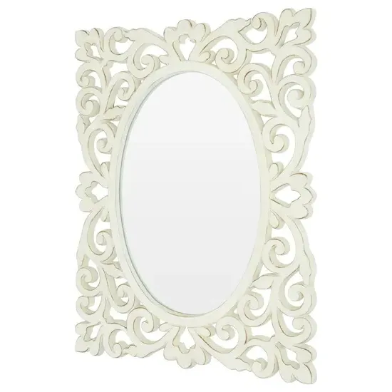 Stains Lace Design Oval Wall Mirror - White, Polyurethane product