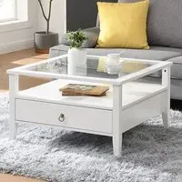Stanley Square Glass Coffee Table with 2 Drawers - White