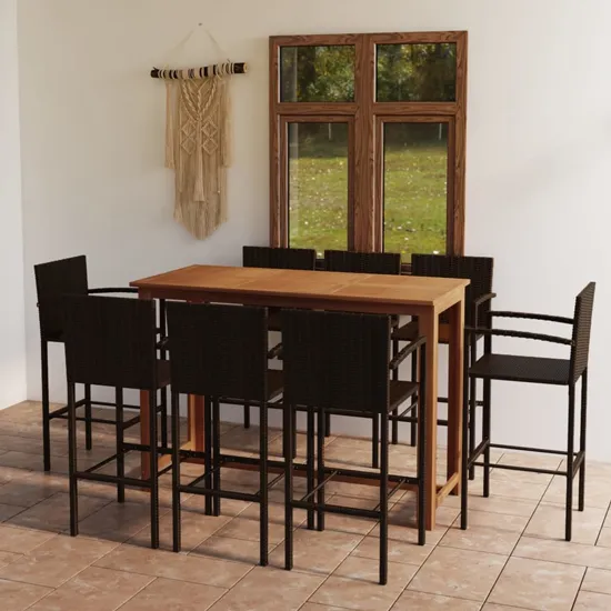 Starla Bar Table and 8 Bar Chairs Set - Natural, Solid Acacia Wood product