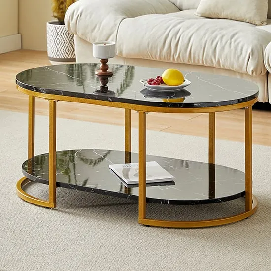 Staten High Gloss Coffee Table - Black Milano Marble Effect image