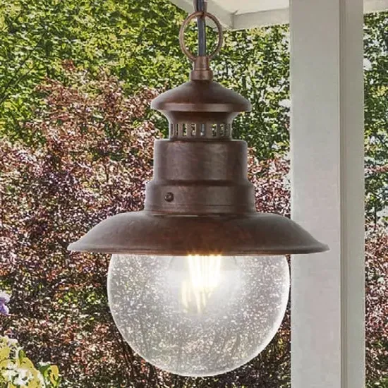 Station Outdoor Acrylic Pendant Light - Rustic Brown, Clear