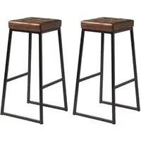 Steeple Bar Stools with Footrest - Brown, Faux Leather