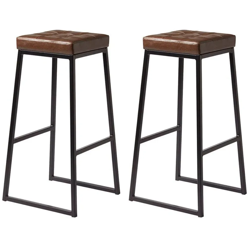 Steeple Bar Stools with Footrest - Brown, Faux Leather