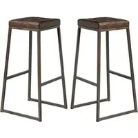 Steeple Raw Metal Frame Bar Stools Pair - Brown, Faux Leather