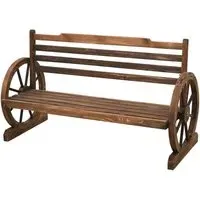 Stella Garden Bench with Wagon Wheel Design - Brown