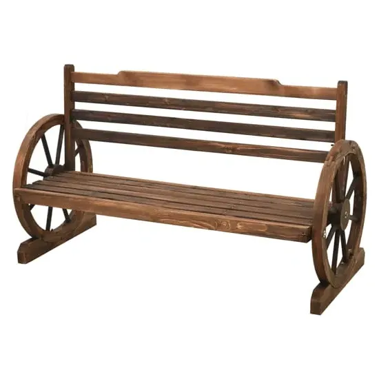 Stella Garden Bench with Wagon Wheel Design - Brown