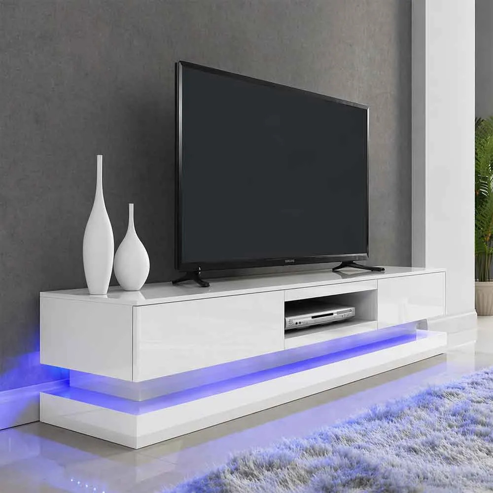 Step TV Stand with LED Lighting - White, High Gloss product