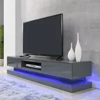 Step TV Stand with LED Lighting - Grey, High Gloss