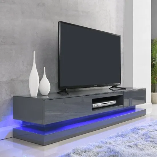 Step TV Stand with LED Lighting - Grey, High Gloss