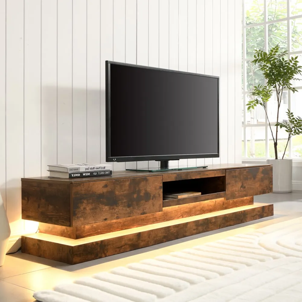 Step TV Stand with LED Lighting - Rustic Oak, MDF image