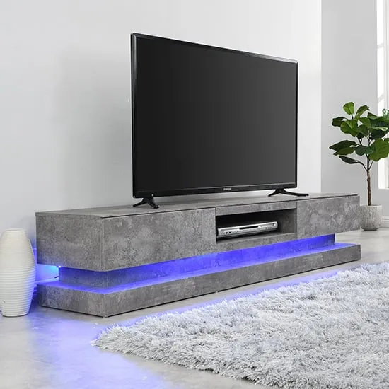 Step TV Stand with Multi LED Lighting - Concrete Effect, MDF