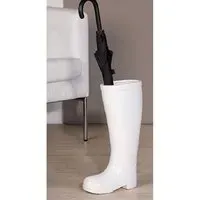 Stiefel Rain Boot Umbrella Stand - White, Ceramic